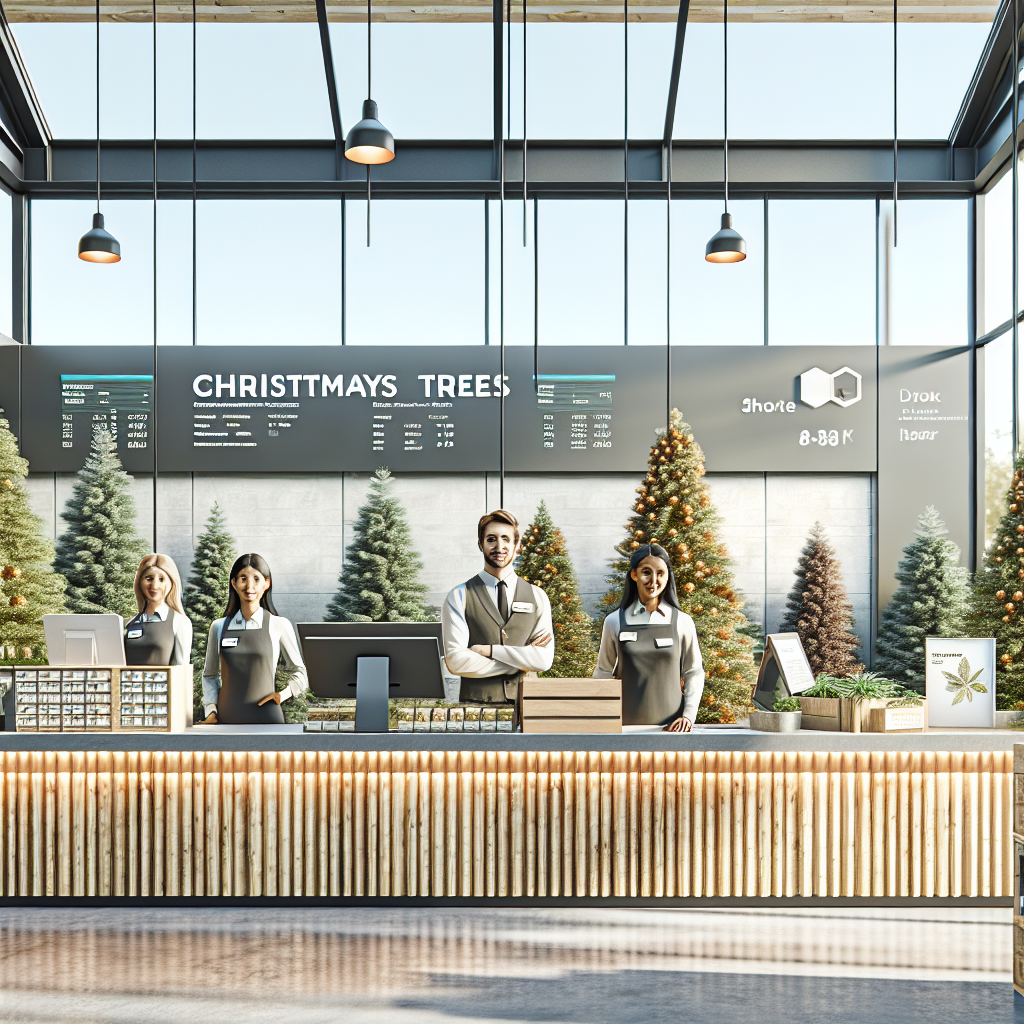 Modern garden center customer service desk with professional staff and clean contemporary design